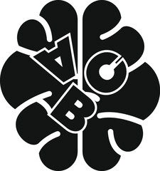 Black silhouette of a human brain with the letters abc symbolizing the concept of learning to read