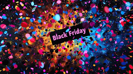 "Thrilling Black Friday Surprise: Festive Confetti Explosion Shopping Sign"