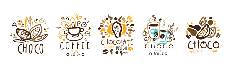 Chocolate and Coffee Original Label and Logo Design Vector Set