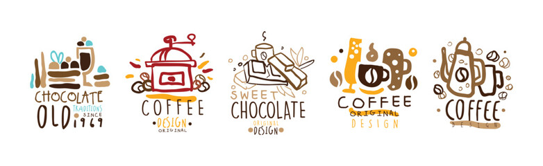 Chocolate and Coffee Original Label and Logo Design Vector Set