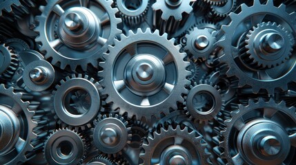 A close up of many gears with a metallic look