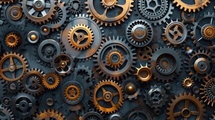 A close up of many gears with a metallic look