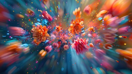 A dynamic 3D background featuring an array of colorful objects appearing to rush towards the viewer The motion effect creates a sense of energy and excitement, making it perfect for use in technology