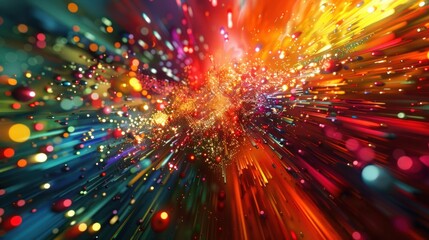 Naklejka premium A dynamic 3D background featuring an array of colorful objects appearing to rush towards the viewer The motion effect creates a sense of energy and excitement, making it perfect for use in technology