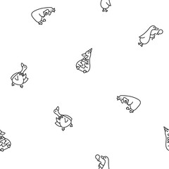 Funny goose characters. Seamless pattern. Coloring Page. Cute cartoon kawaii duck. Hand drawn style. Vector drawing. Design ornaments.