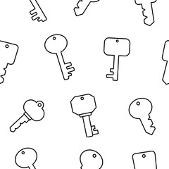 Different keys with keychain. Seamless pattern. Coloring Page. Home rental, property. Hand drawn style. Vector drawing. Design ornaments.