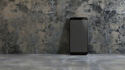 Smartphone with black screen against wall with space for adding content