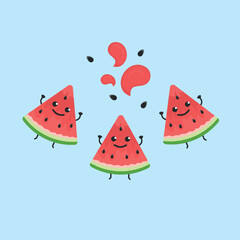 Slice of watermelon. Cute watermelon slices. Funny fruits illustration. 