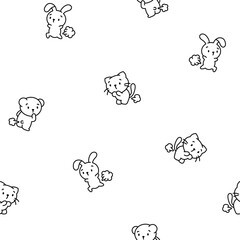 Cute and funny farting animals. Seamless pattern. Coloring Page. Cartoon characters. Hand drawn style. Vector drawing. Design ornaments.