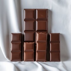 Obraz premium Delicious dark chocolate pieces isolated on a white background 