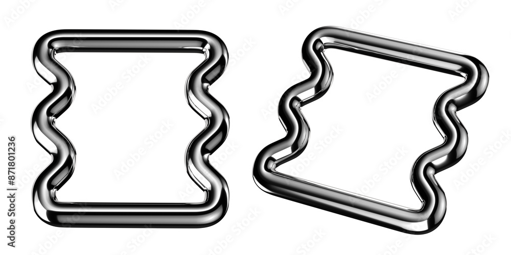 Poster futuristic chrome metal wavy frame isolated. abstract metallic fashion frame shape 3d rendering, y2k