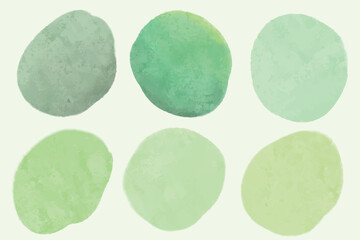 Set of abstract green and yellow watercolor splashes, spots and brush strokes isolated on white background. Hand drawn design elements collection. Vector illustration