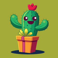 Fototapeta premium cactus holding a gift box