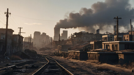 Fototapeta premium Toxic waste from Industries creates pollution and cities that are affected by pollution, fallout