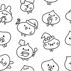 Cute dumplings characters with different facial expressions. Seamless pattern. Coloring Page. Chinese food. Hand drawn style. Vector drawing. Design ornaments.