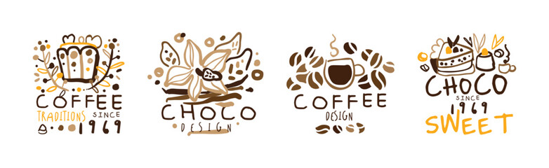 Chocolate and Coffee Original Label and Logo Design Vector Set