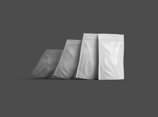 3D render of  a glossy generic, sealed doypack packaging with a zipper on a dark background