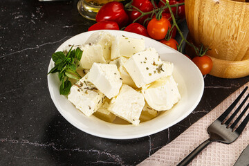 Greek traditional Feta cheese cubes