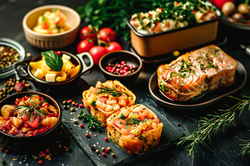 Diff&eacute;rentes pr&eacute;paration pour repas de f&ecirc;te