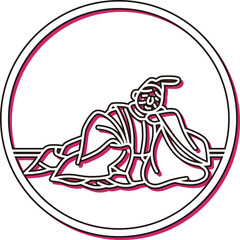 カラーシャドウ円形シンプル百人一首　源重之