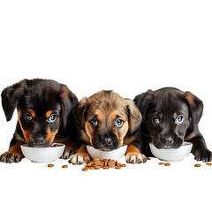 Obraz premium Dog eating kibble, Puppies, featuring dogs of various breeds such as, all looking cute and adorable, isolated on transparent background.