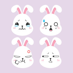 Obraz premium Vector set of kawaii bunny rabbit emoji stickers