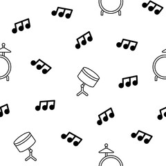 Musical instruments. Seamless pattern. Coloring Page. Music stuff for classical orchestra. Hand drawn style. Vector drawing. Design ornaments.