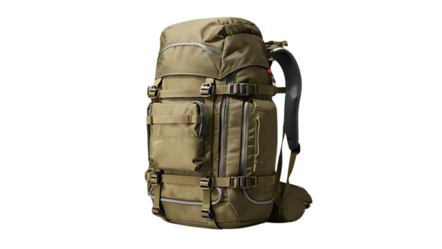 Tourist Khaki Backpack on a Transparent Background