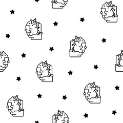 Cute animal pooping on toilet with phone. Seamless pattern. Coloring Page. Funny cartoon characters. Hand drawn style. Vector drawing. Design ornaments.