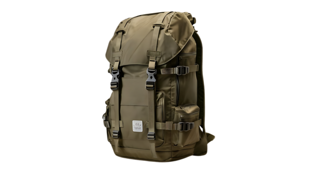 Tourist Khaki Backpack on a Transparent Background