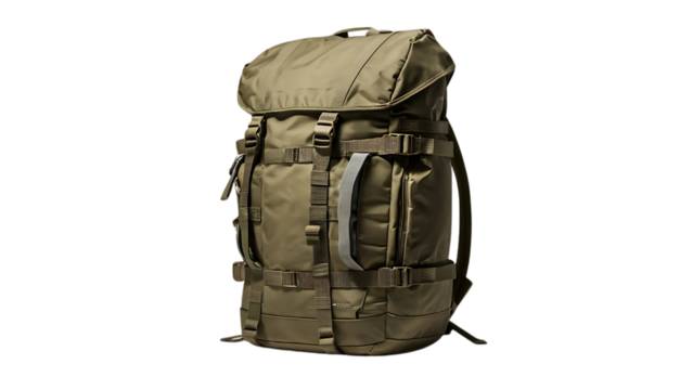 Tourist Khaki Backpack on a Transparent Background