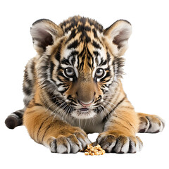 Obraz premium Baby Tiger, showing Bengal tiger features, with fierce gaze and distinctive stripes, representing wildlife and nature, isolated on transparent background.