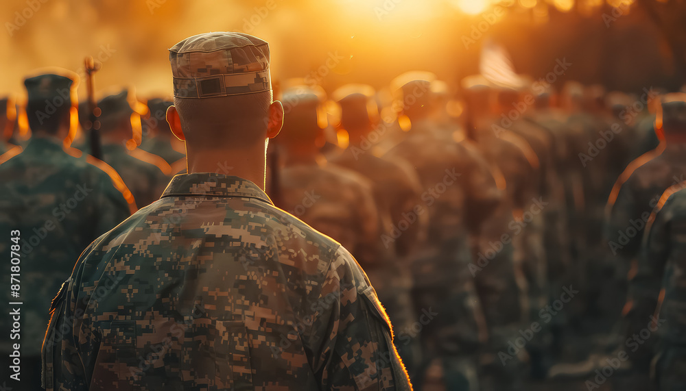 Wall mural a group of soldiers stand in formation