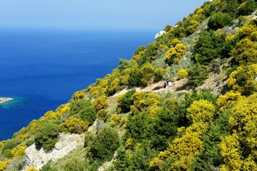 Tourists on a mountain path.Cyprus