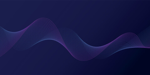 Abstract glowing wave lines on dark blue background. Dynamic wave pattern. Modern flowing wavy lines. Futuristic technology concept. Suit for banner, poster, cover, brochure, flyer, website