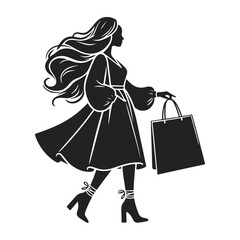 A silhouette flat girl going shopping