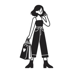 A silhouette flat girl going shopping