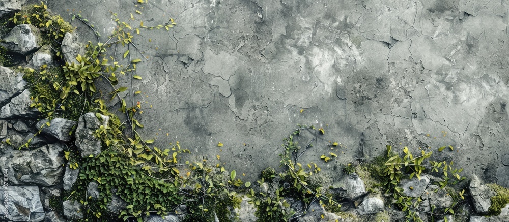 Poster stone and tree textures on a gray natural background with ample copy space image.