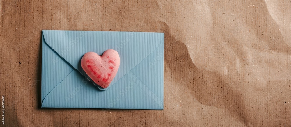 Poster valentine's day minimal concept featuring a blue letter with a pink heart in a cartoon style on a ca
