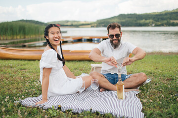 Young couple enjoy picnic time 