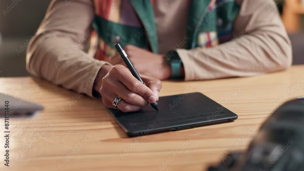 Aufkleber hands, graphic designer and drawing tablet for creative work or process, tech for sketch in office. 