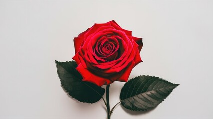 Red rose flower with leaf isolated on a white background 