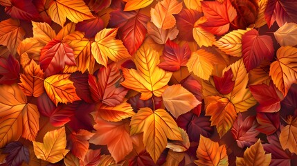Fototapeta premium abstract red and orange autumn leaves background. Vibrant seasonal background pattern