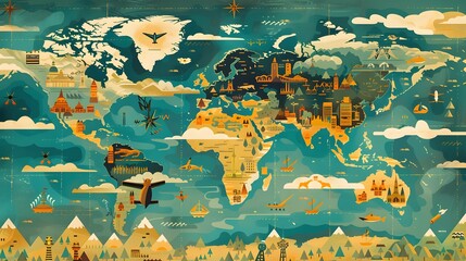 Set of global world map planet geography illustration. 