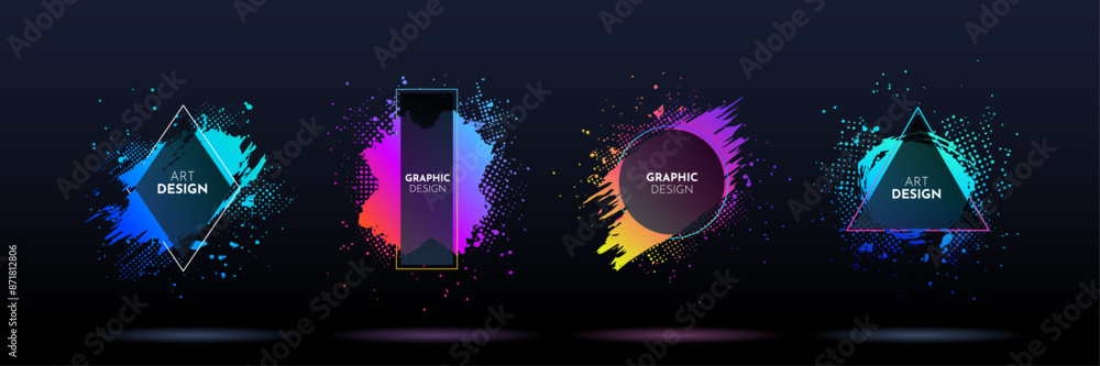 Canvas Prints vector illustration. dynamic brush stroke frame, paint splashes and halftone dots. element for desig