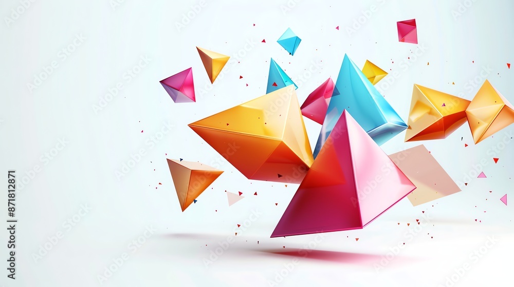 Poster abstract background with colorful 3d geometric shapes.