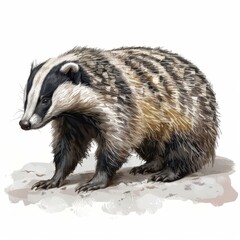A badger is standing on a white background