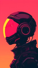 Retro Robotic Warrior in Futuristic Pixel Art Setting with Vibrant Colors