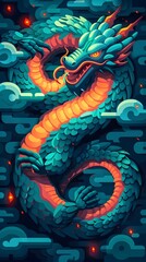 Fototapeta premium Vibrant Pixel Art Dragon in Retro 8-Bit Fantasy Realm