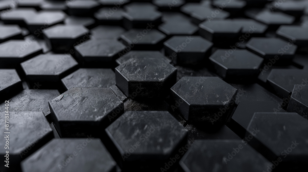 Poster black computer keyboard hexagonal keys close up